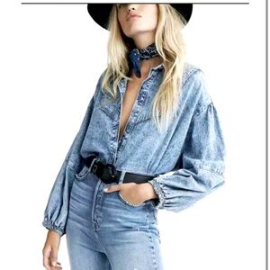 Free People Kyoto Denim Top Medium
